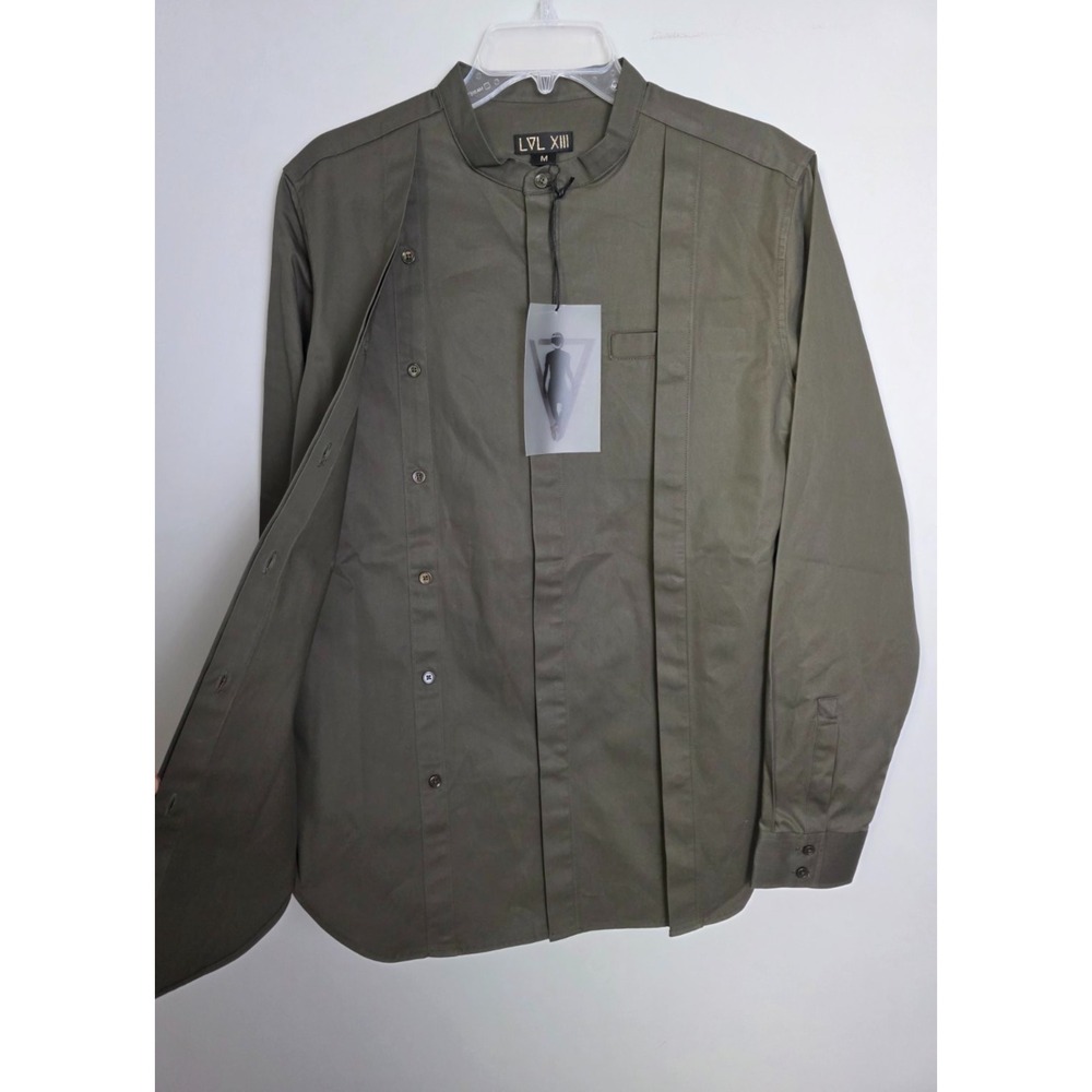 LVL XIII Designer $225 Shirt Men's‎ Size M Green Button-Up Collar Long Sleeve